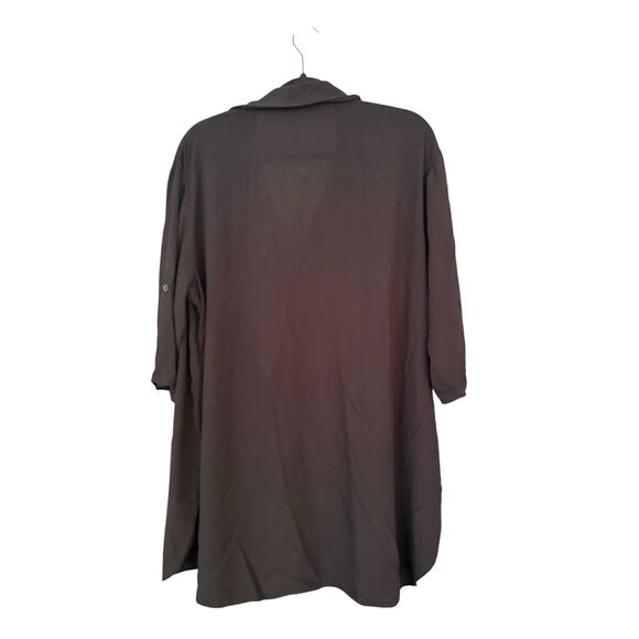 Ekouaer Black Blouse Top Collared XXL Long Line Side Split Lightweight Rayon - Picture 7 of 10